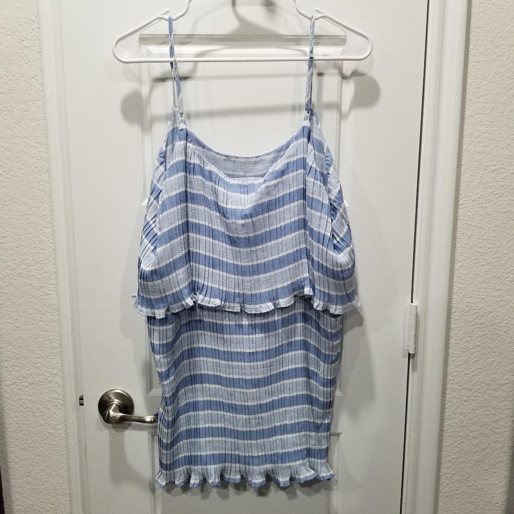 Perfectly Priscilla Blue White Striped Tank Top Summer Blouse Size XL